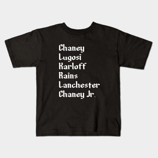 Classic Horror Actors List Kids T-Shirt by GloopTrekker